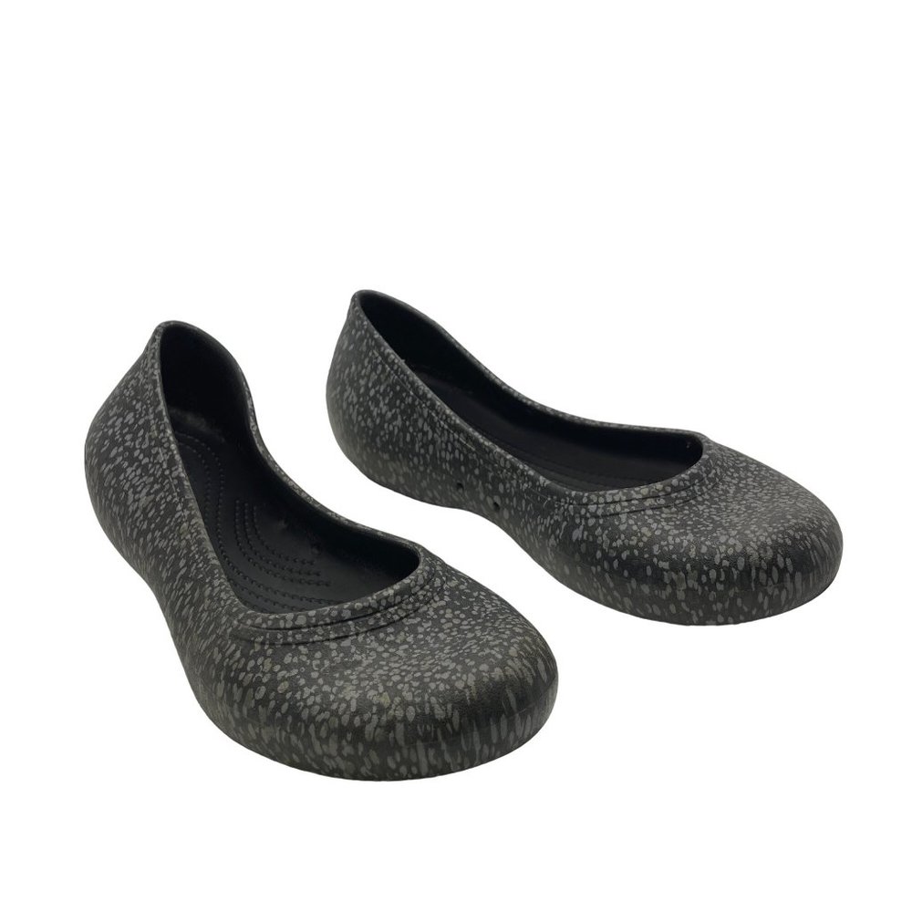 Crocs black gray slip resistant ballet flat speckled rubber womens 9